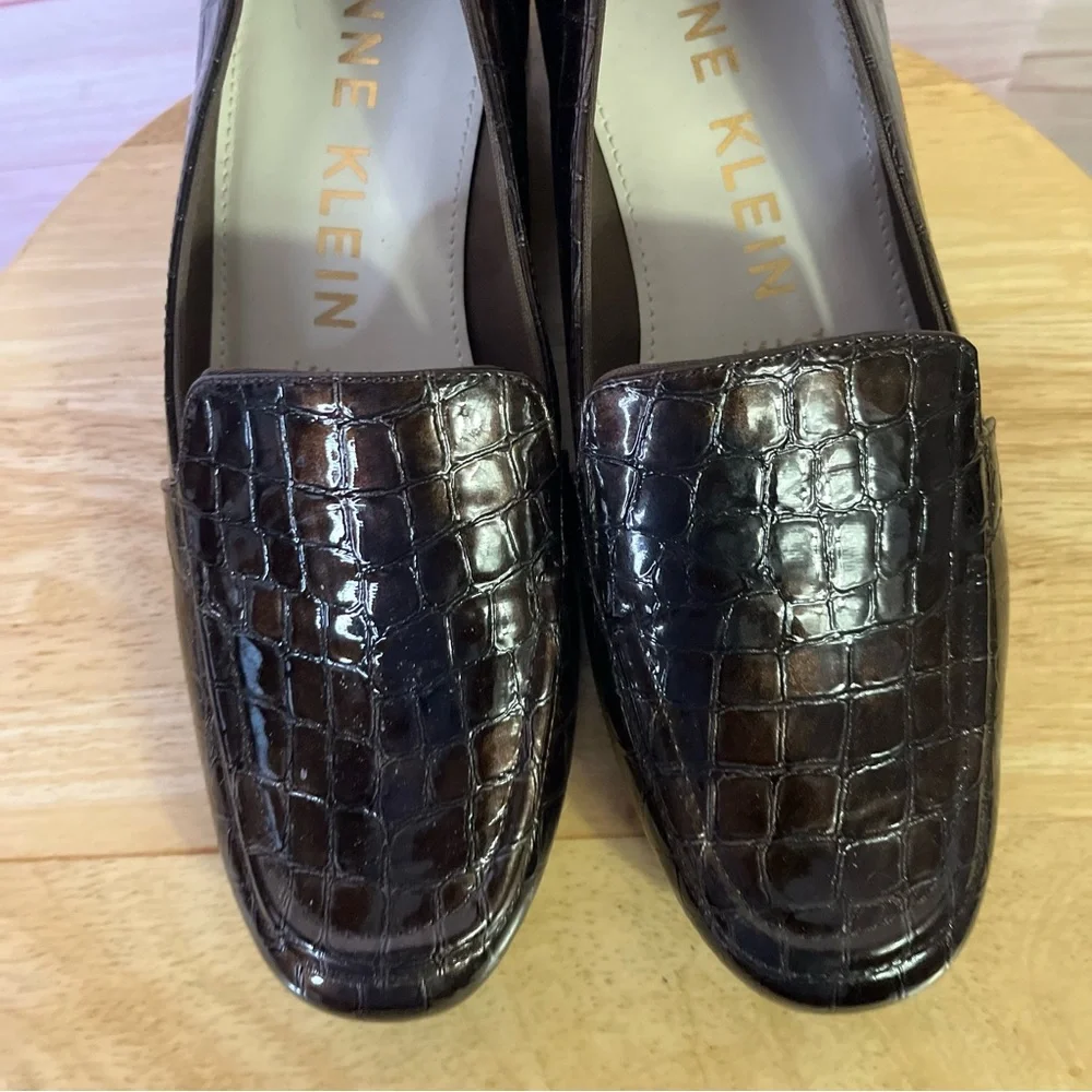 Ann Klein iflex Kamden Brown Croc Print‎ Flat Loafers Size 7.5